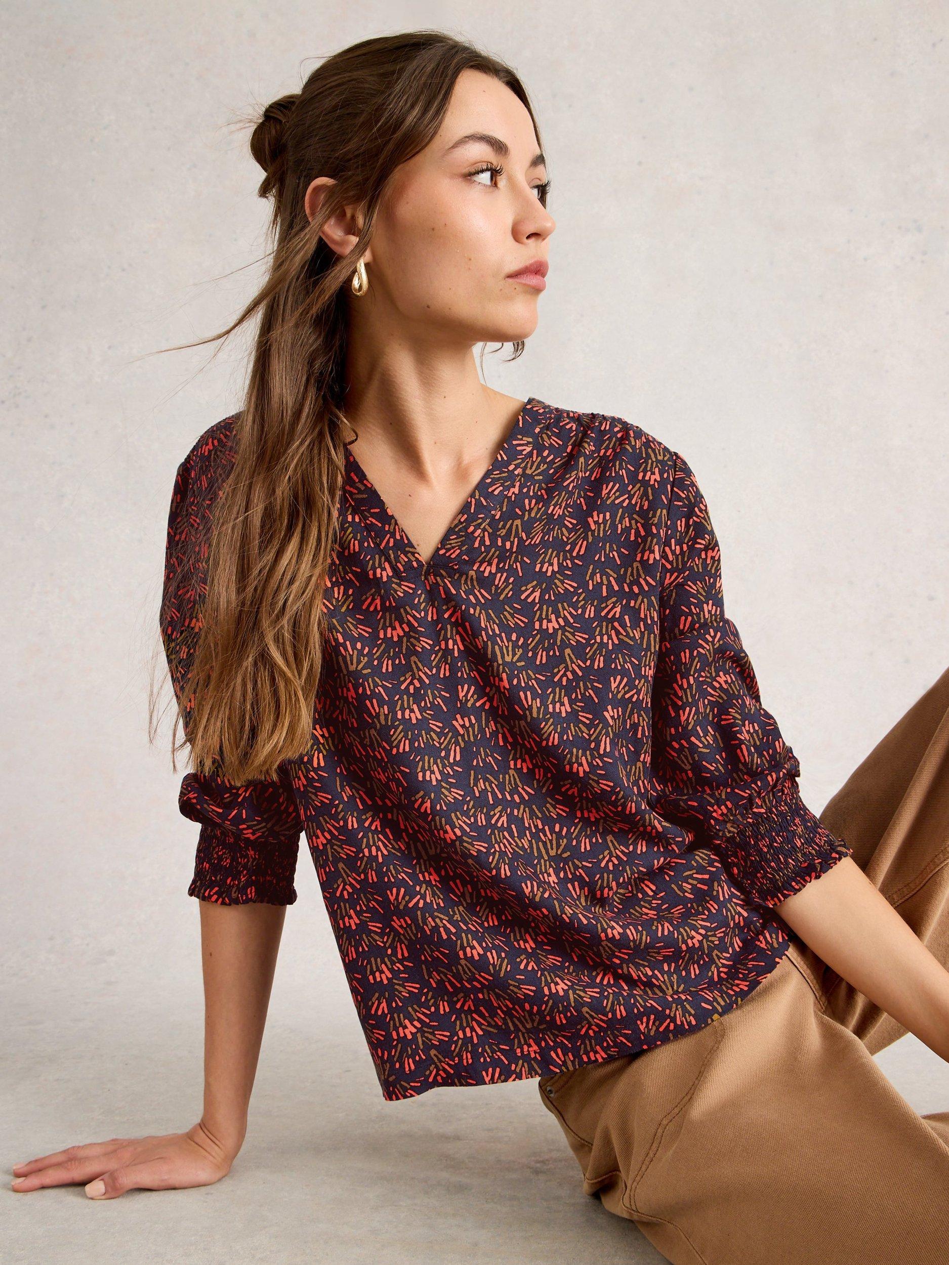 Product image 3 of 6, which shows White Stuff Elisa Abstract Floral Print Blouse , Multi, 6