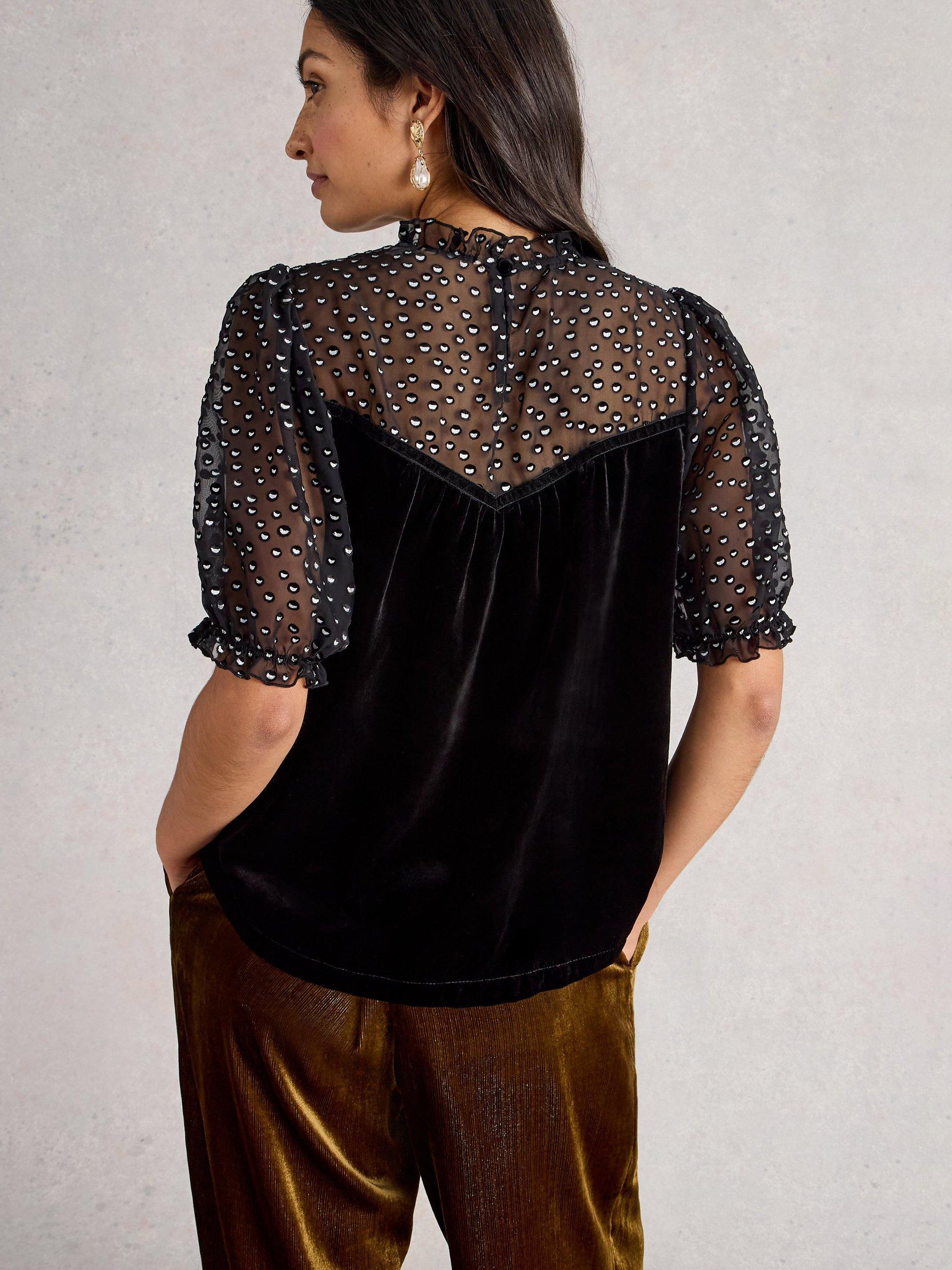 Product image 2 of 6, which shows White Stuff Lexi Pure Velvet Evening Top, Pure Black, 8