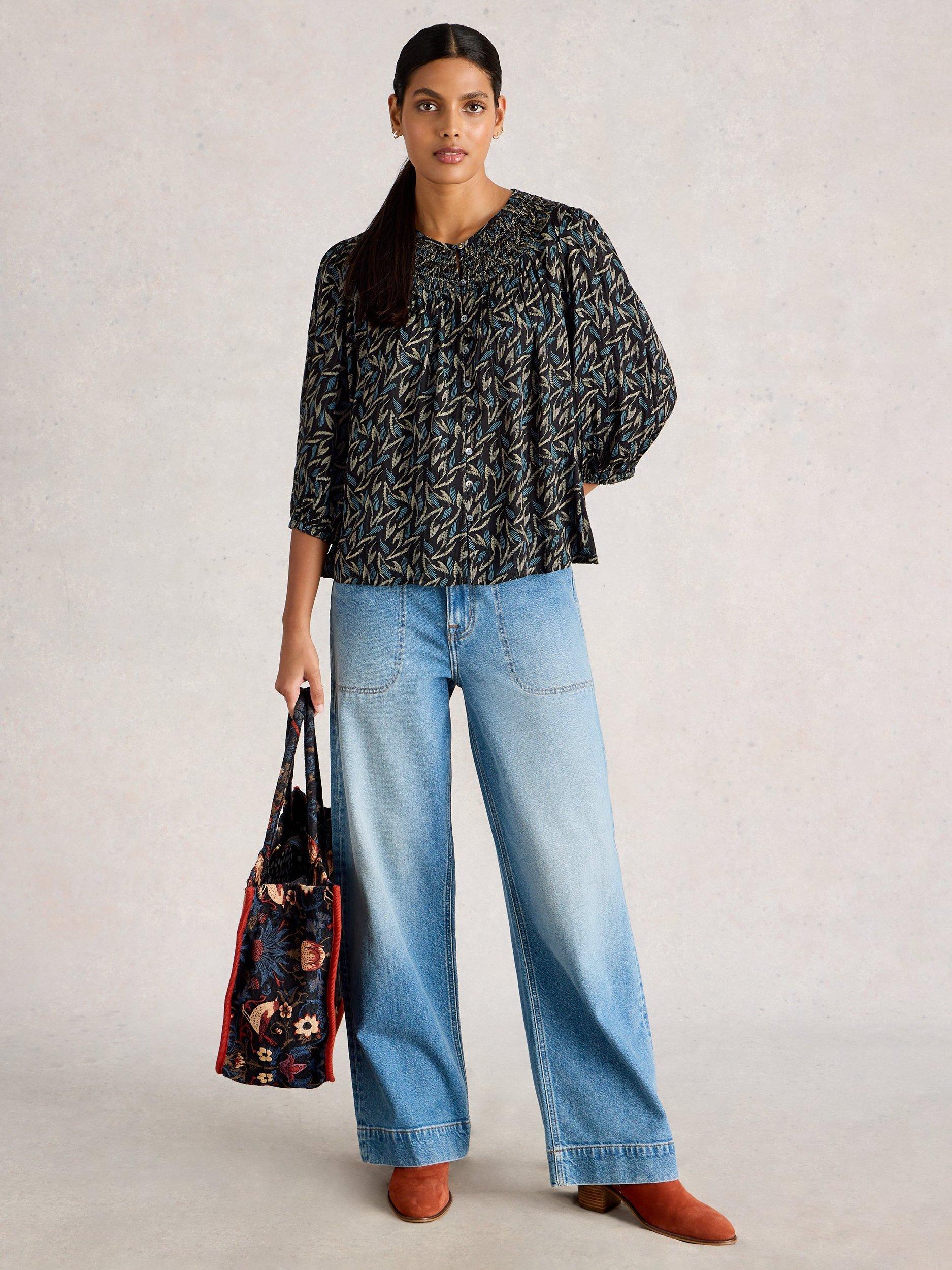 Product image 1 of 11, which shows White Stuff Remi Metallic Buttoned Top , Black/Multi, 6