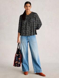 White Stuff Remi Metallic Buttoned Top, Black/Multi