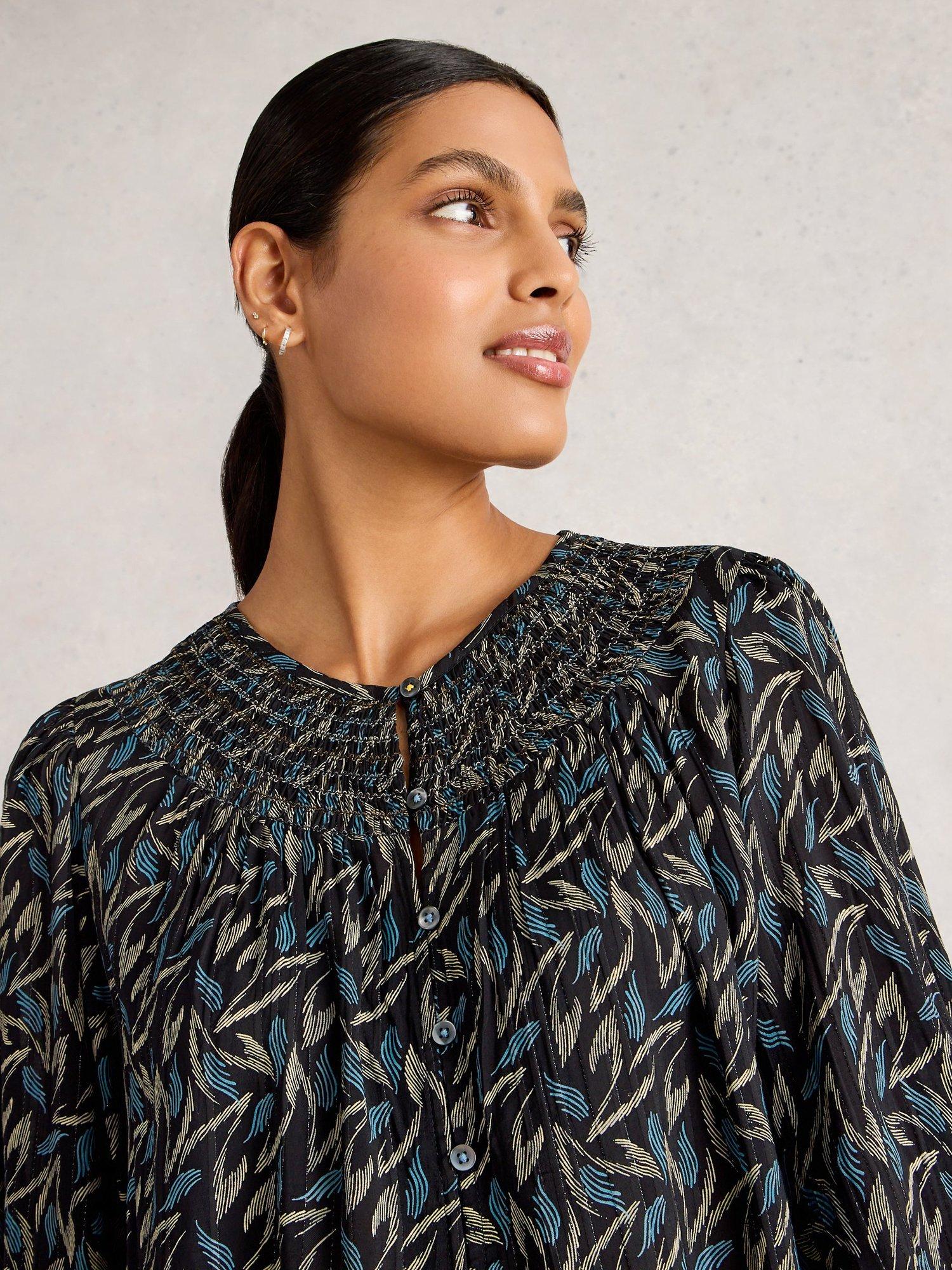 Product image 3 of 11, which shows White Stuff Remi Metallic Buttoned Top , Black/Multi, 6