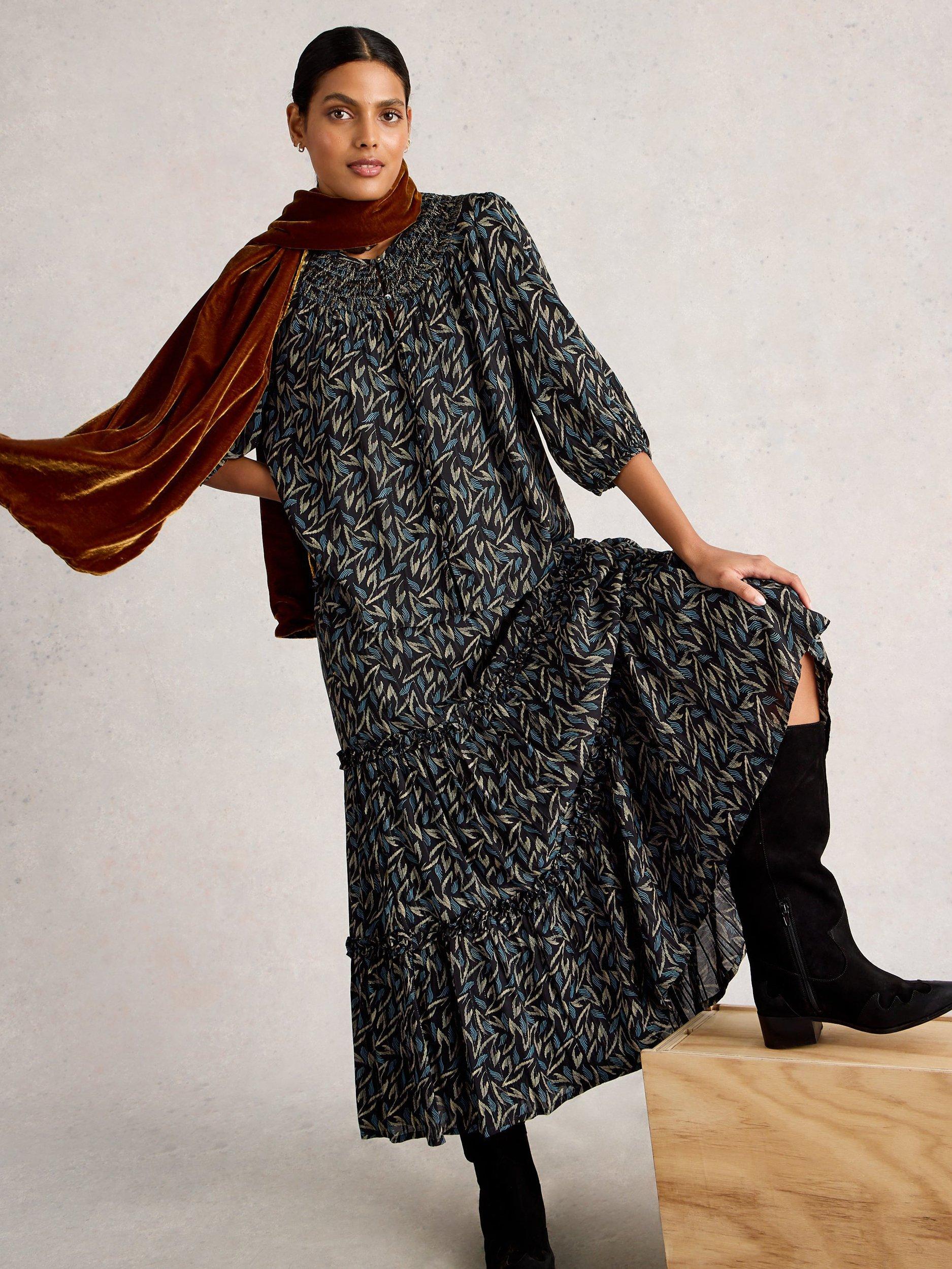 Product image 4 of 11, which shows White Stuff Remi Metallic Buttoned Top , Black/Multi, 6