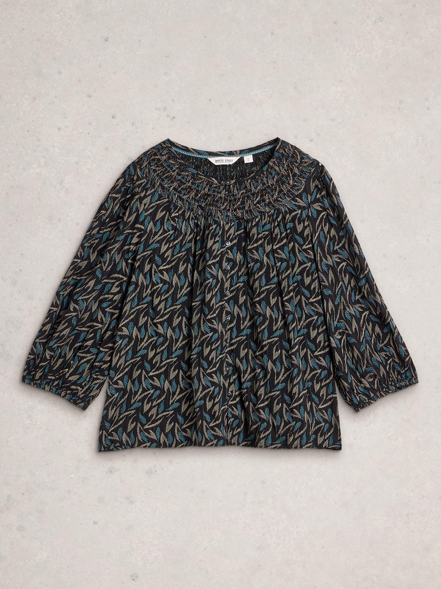 Product image 5 of 11, which shows White Stuff Remi Metallic Buttoned Top , Black/Multi, 6