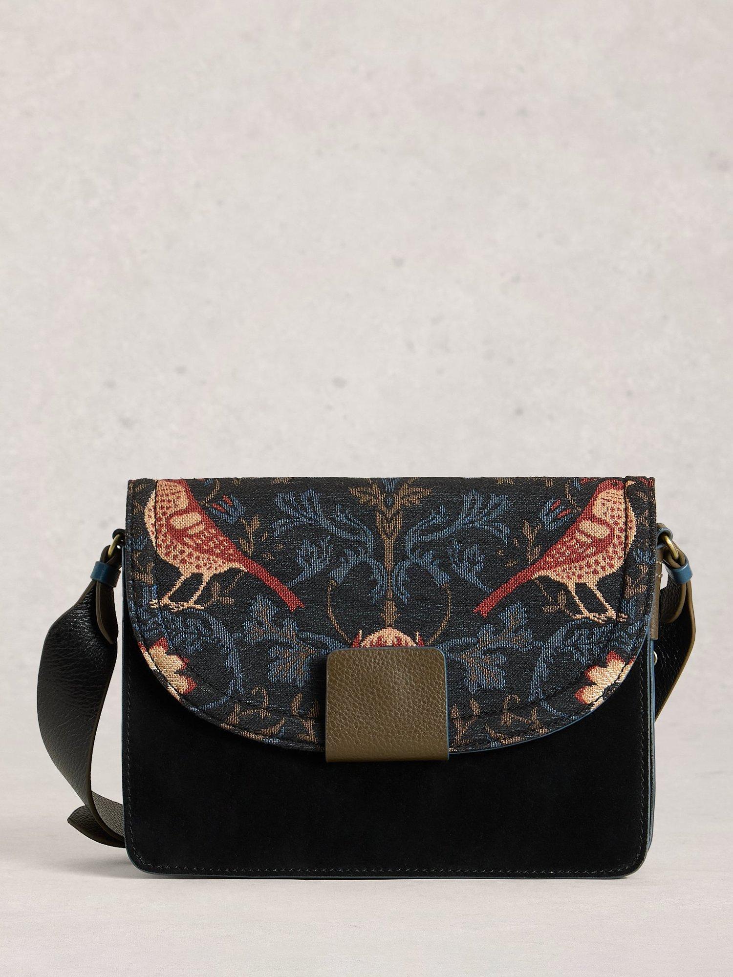 Product image 1 of 4, which shows White Stuff Tia Birds Satchel Bag, Black/Multi, One Size