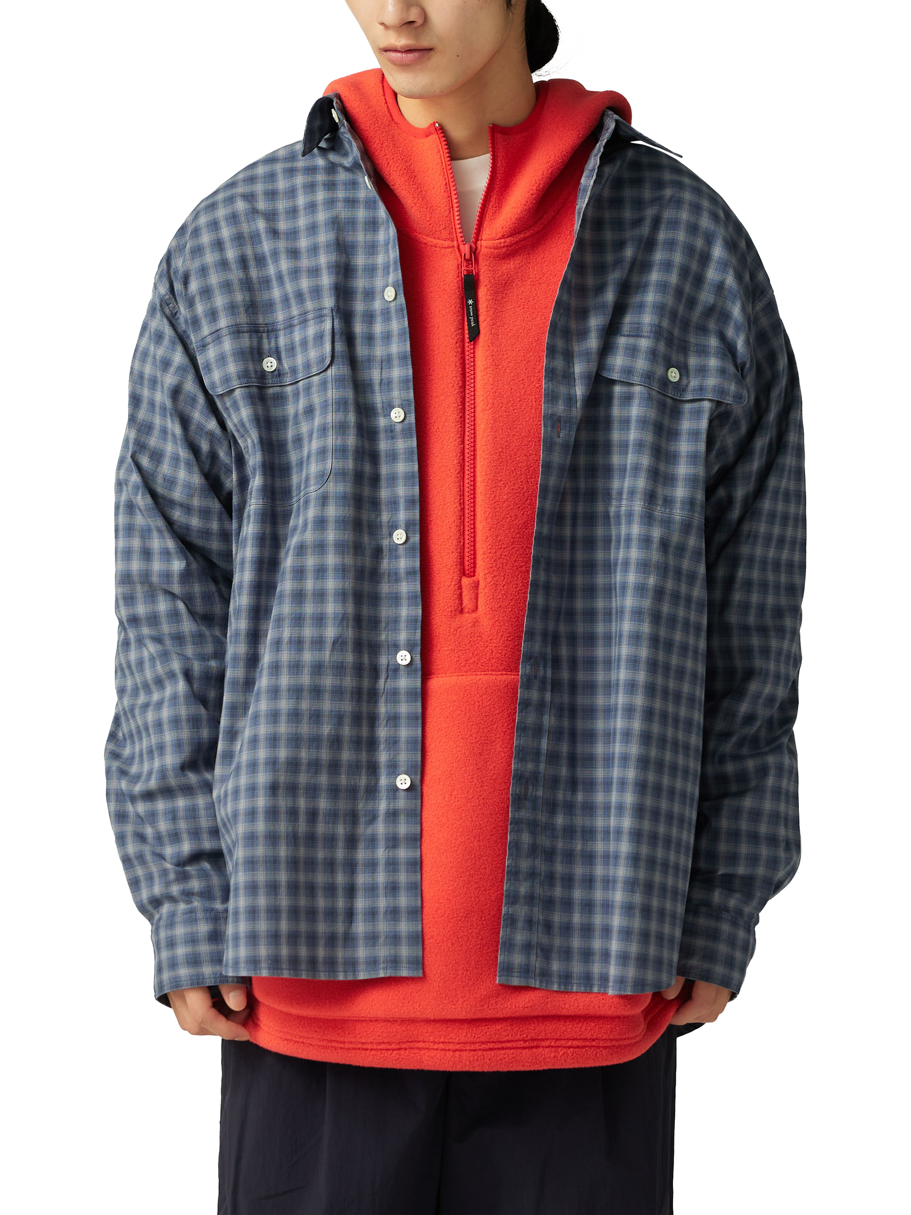 Product image 1 of 4, which shows Snow Peak Cotton Check Long Sleeve Collar Shirt, Blue, M