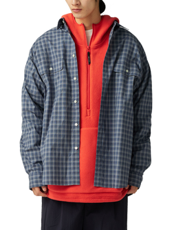 Snow Peak Cotton Check Long Sleeve Collar Shirt, Blue