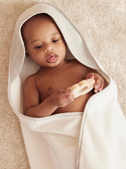 MORI Baby Bath Towel, White - view 2, White/Grey