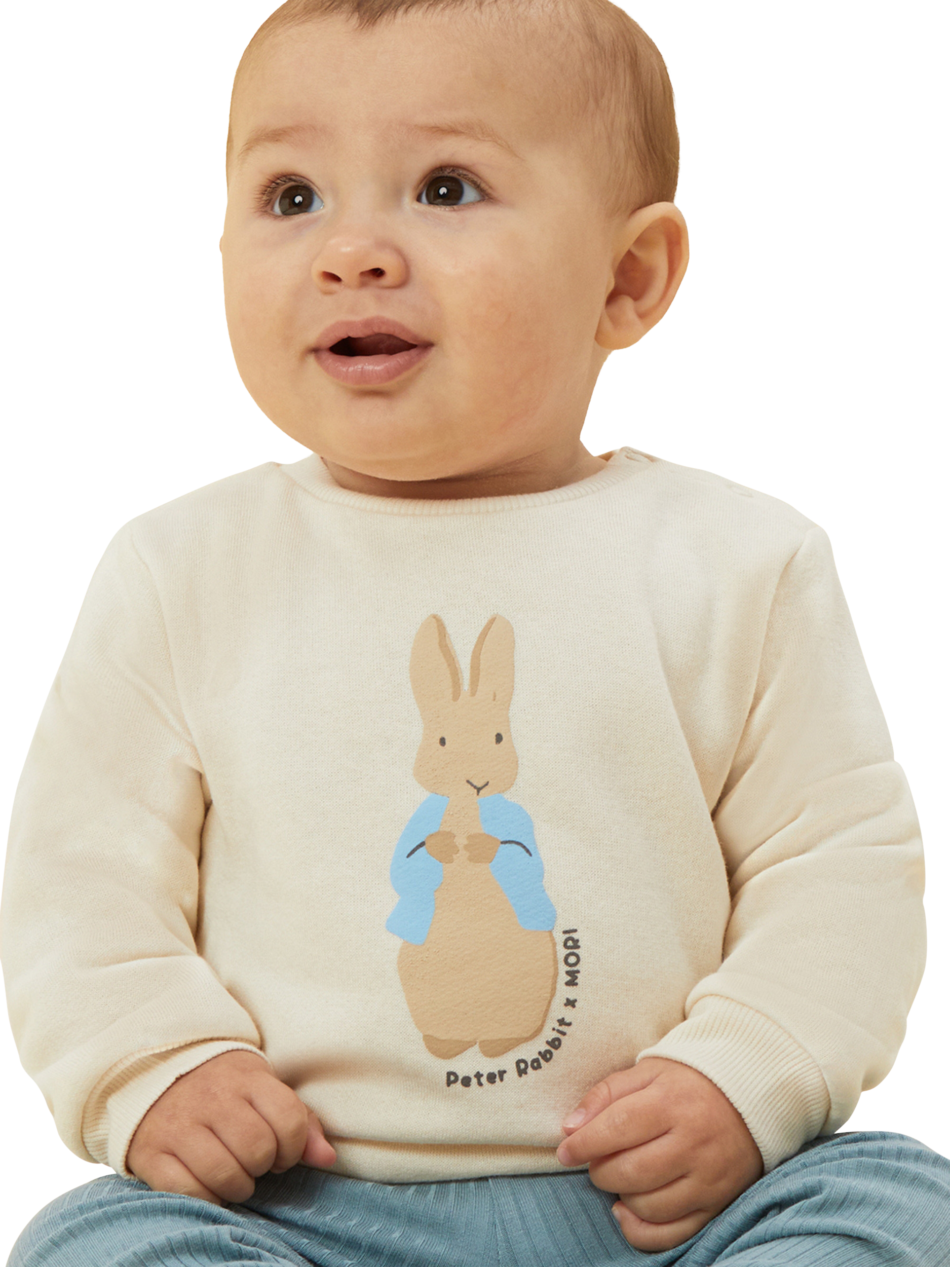 Product image 3 of 3, which shows MORI Baby Cotton Blend Peter Rabbit Sweatshirt, Panda Cream, 2-3 years