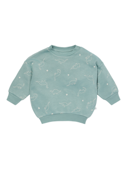 MORI Baby Cotton Blend Sweatshirt, Mint Dino Print, Mint Dino Print