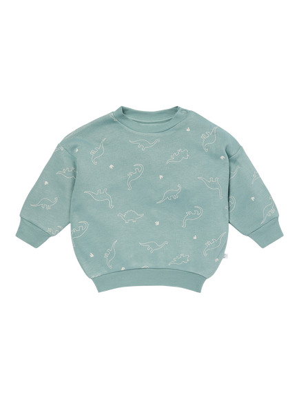 MORI Baby Cotton Blend Sweatshirt, Mint Dino Print, Mint Dino Print