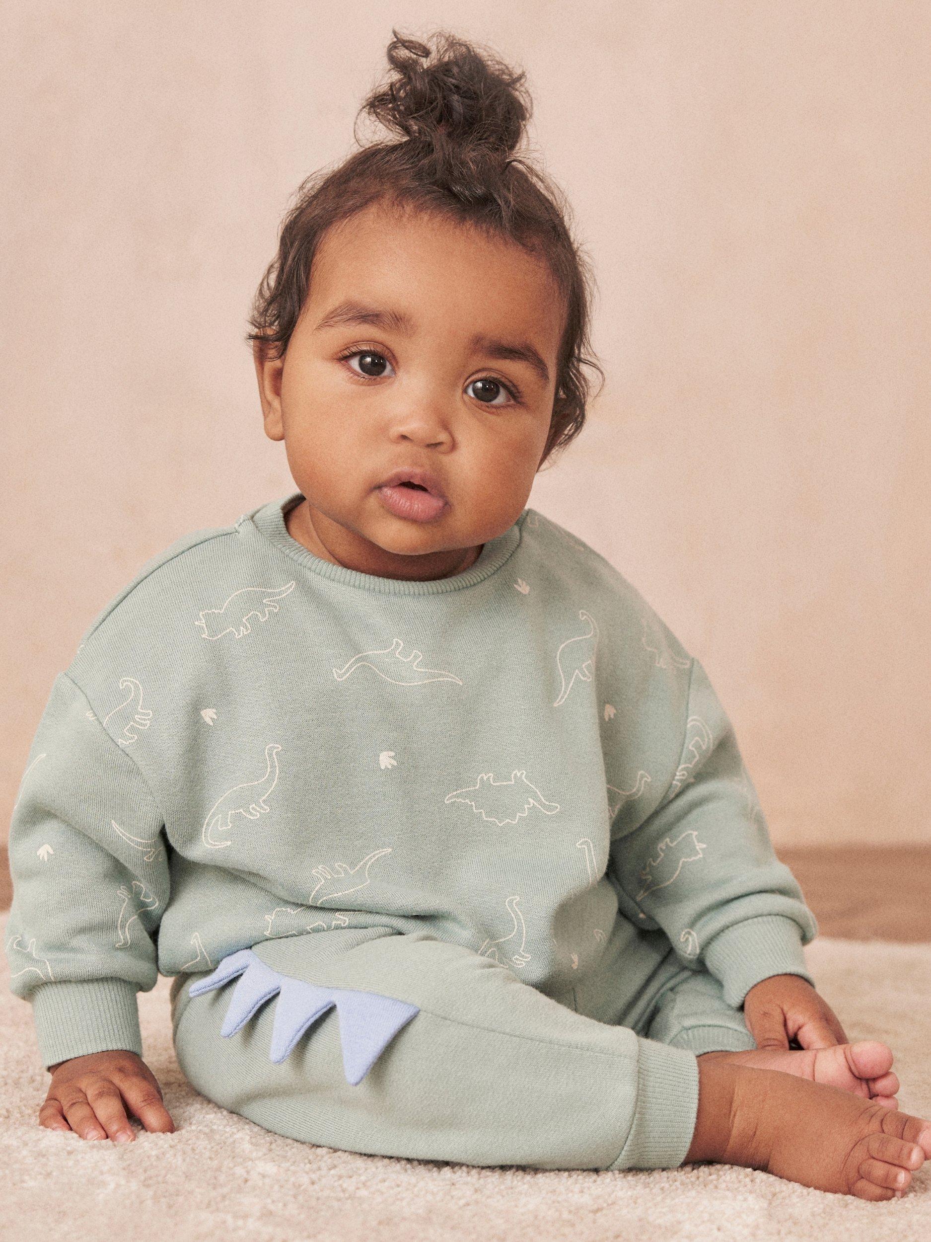 Product image 2 of 3, which shows MORI Baby Cotton Blend Sweatshirt, Mint Dino Print, 6-9 months