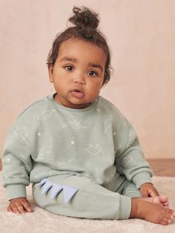 MORI Baby Cotton Blend Sweatshirt, Mint Dino Print - view 2, Mint Dino Print