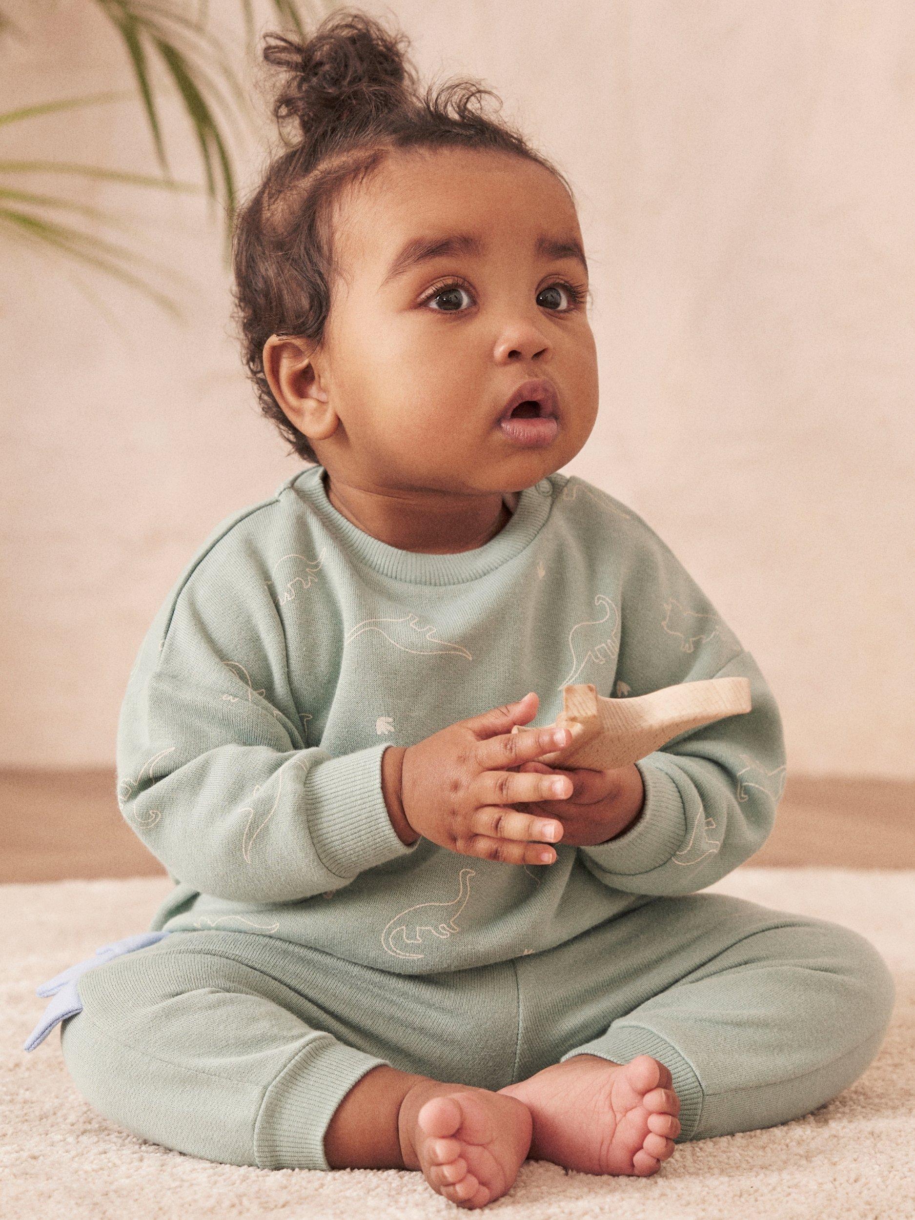 Product image 3 of 3, which shows MORI Baby Cotton Blend Sweatshirt, Mint Dino Print, 6-9 months