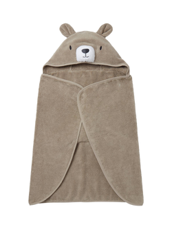 MORI Baby Cotton Bear Hooded Toddler Towel, Taupe, Taupe