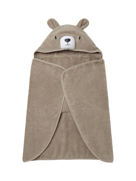 MORI Baby Cotton Bear Hooded Toddler Towel, Taupe, Taupe