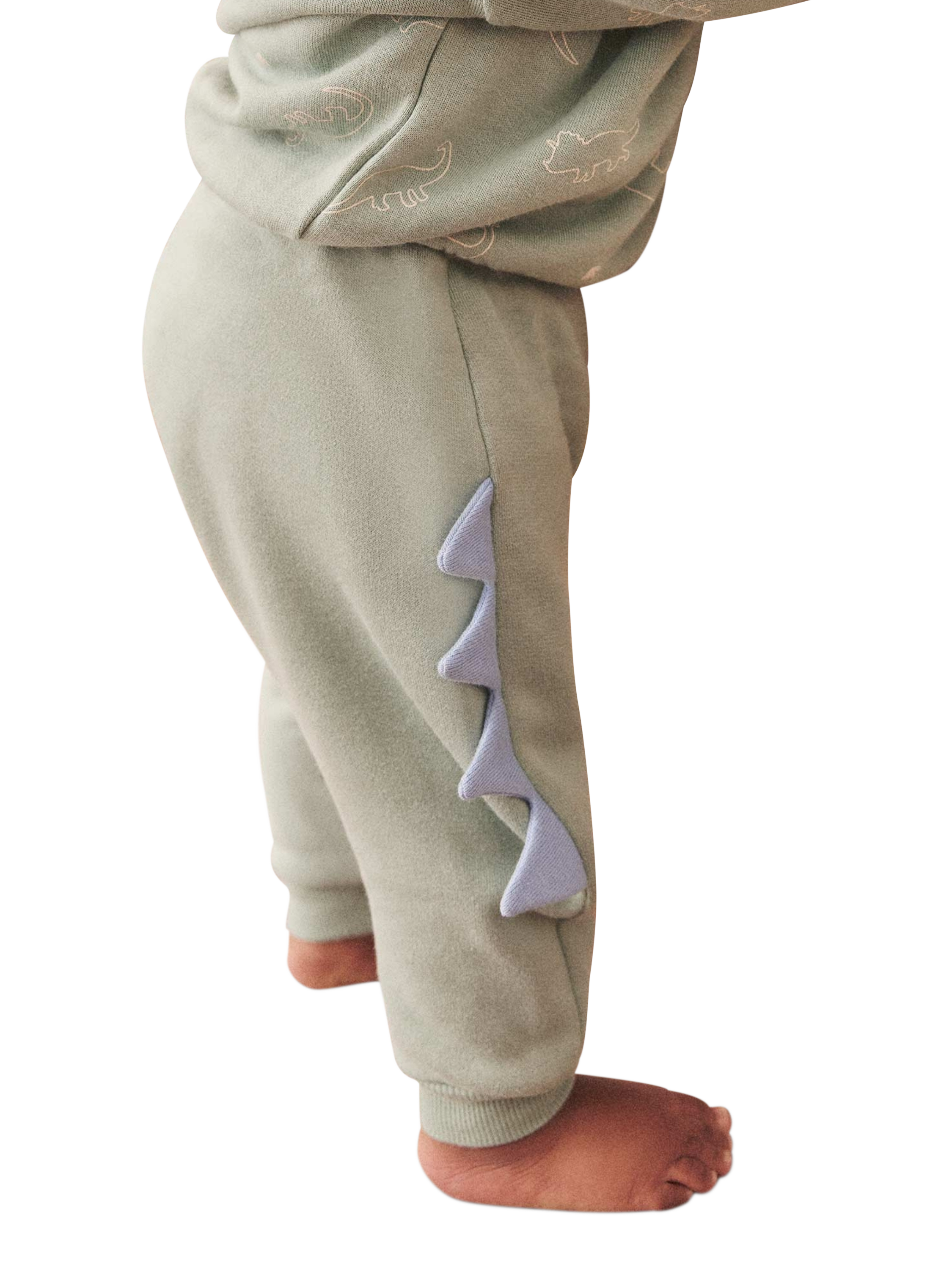 Product image 1 of 3, which shows MORI Baby Cotton Blend Dino Spike Joggers, Mint, 3-6 months