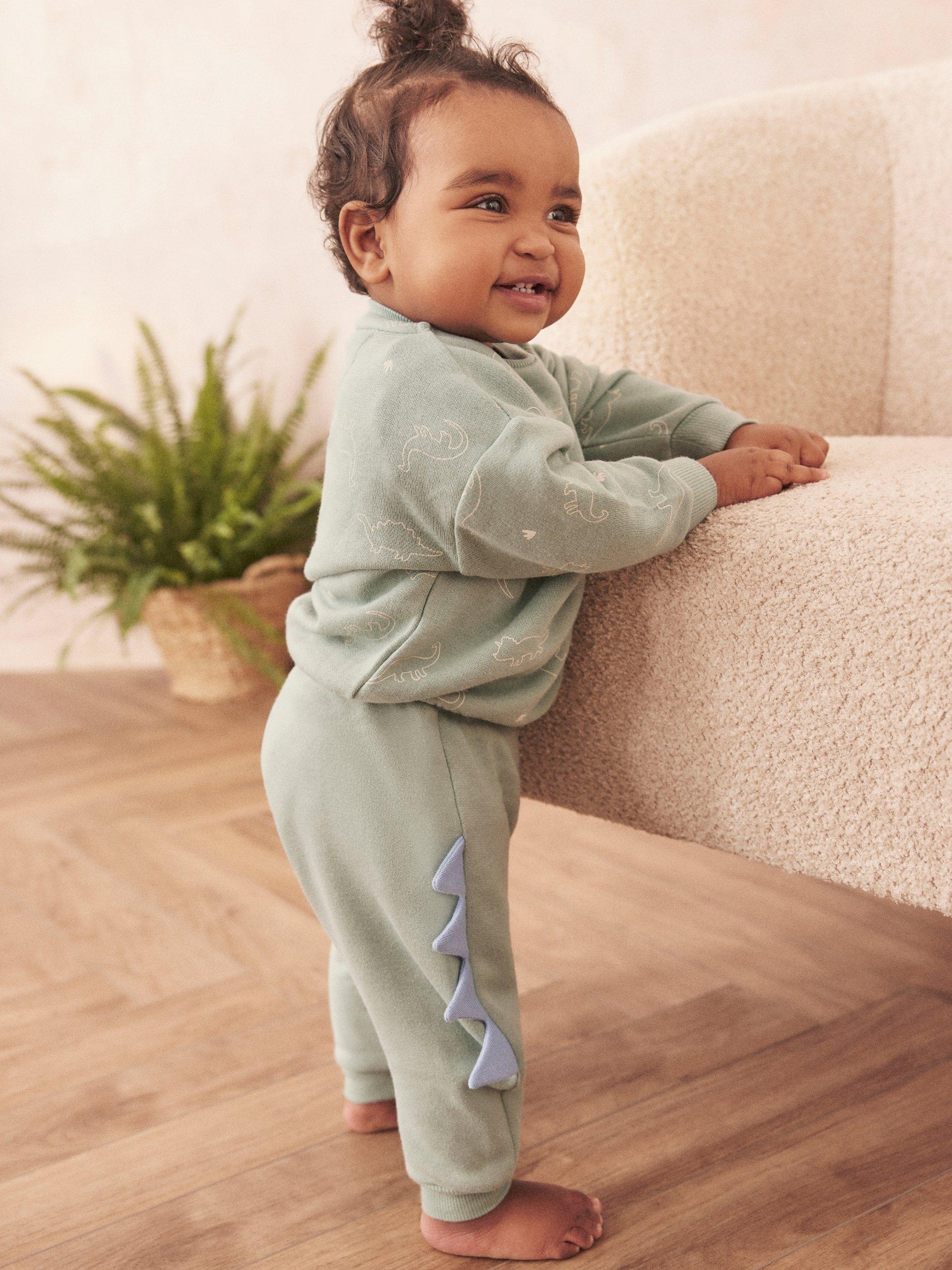 Product image 3 of 3, which shows MORI Baby Cotton Blend Dino Spike Joggers, Mint, 3-6 months