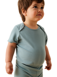 MIRO Baby Cotton Blend Ribbed Short Sleeve Bodysuit, Sky