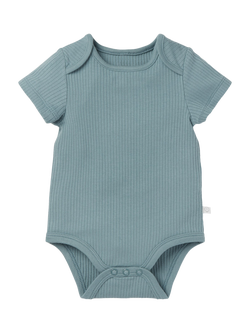 MORI Baby Cotton Blend Ribbed Short Sleeve Bodysuit, Sky, Sky