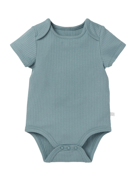 MORI Baby Cotton Blend Ribbed Short Sleeve Bodysuit, Sky, Sky