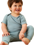 MIRO Baby Cotton Blend Ribbed Short Sleeve Bodysuit, Sky