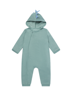 MORI Baby Cotton Blend Dino Spike Zip-Up Jumpsuit, Mint, Mint