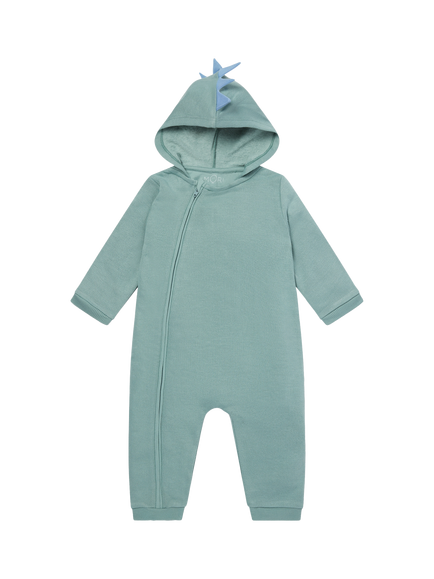 MORI Baby Cotton Blend Dino Spike Zip-Up Jumpsuit, Mint, Mint