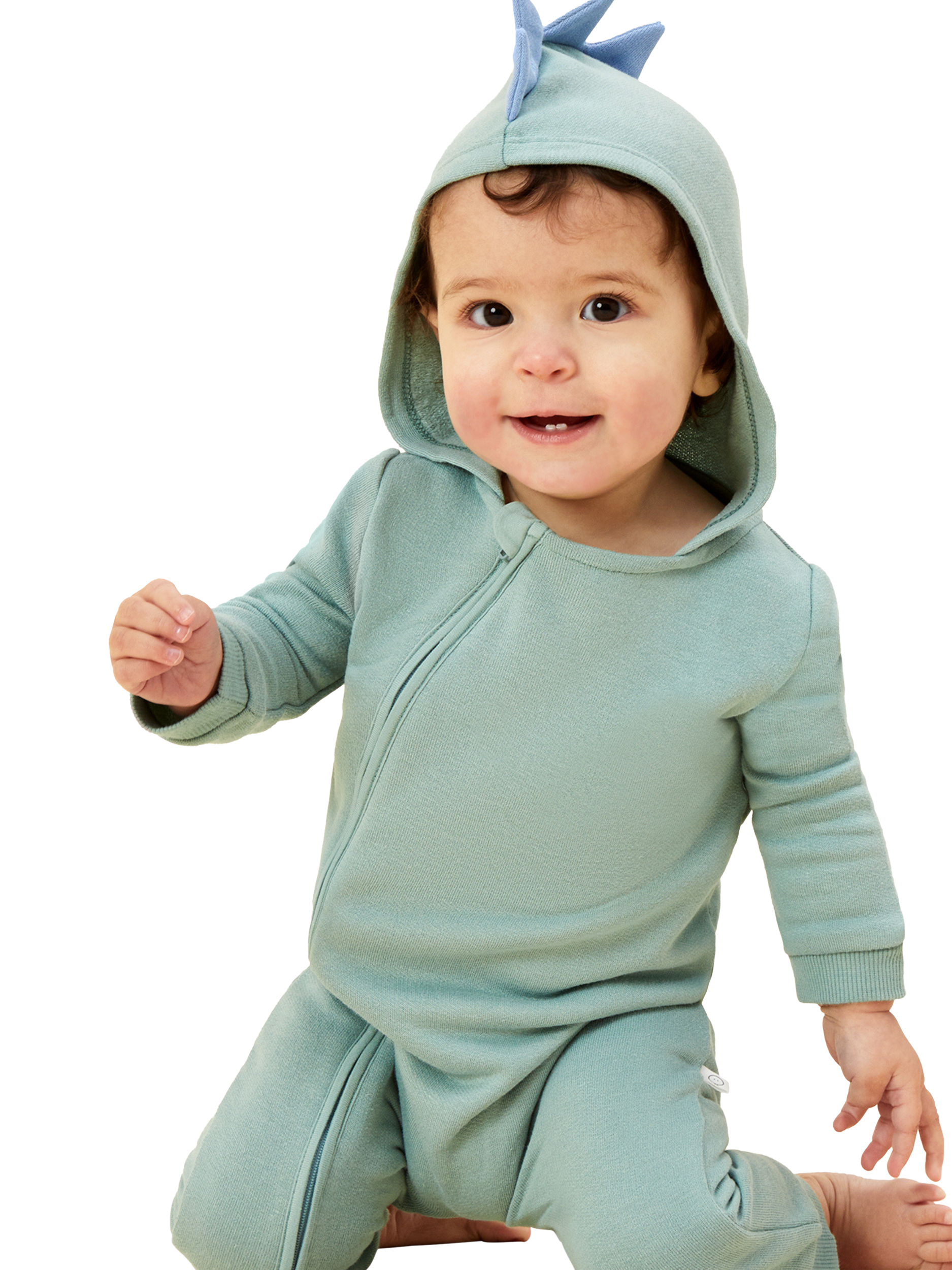 MORI Baby Cotton Blend Dino Spike Zip-Up Jumpsuit, Mint