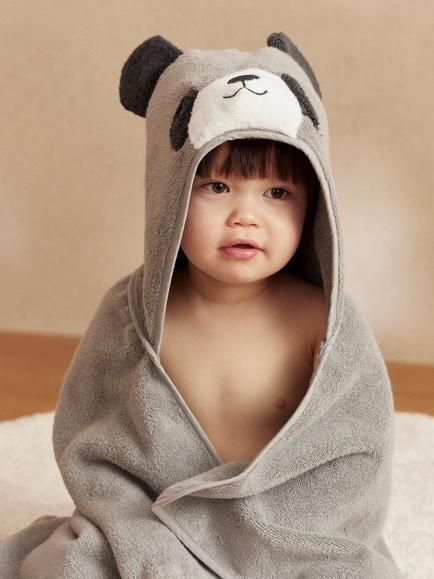 MORI Baby Cotton Panda Hooded Toddler Towel, Grey - view 2, Grey