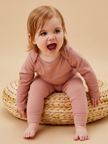 MORI Baby Ribbed Joggers, Rose - view 2, Rose