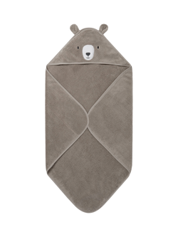 MORI Baby Cotton Bear Hooded Baby Towel, Taupe, Taupe