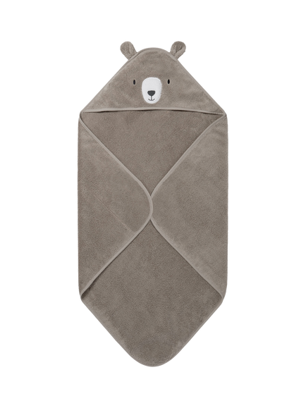 MORI Baby Cotton Bear Hooded Baby Towel, Taupe, Taupe