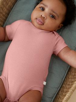 MORI Baby Cotton Blend Ribbed Short Sleeve Bodysuit, Rose, Rose