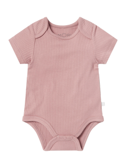 MORI Baby Cotton Blend Ribbed Short Sleeve Bodysuit, Rose - view 2, Rose