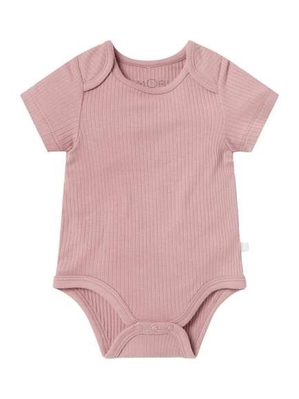 MORI Baby Cotton Blend Ribbed Short Sleeve Bodysuit, Rose - view 2, Rose