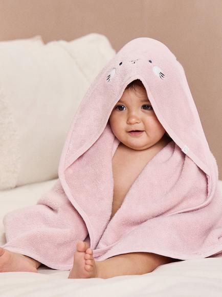 MORI Baby Cotton Bunny Hooded Baby Towel, Blush - view 2, Blush