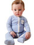 MORI Baby Cotton Blend Clever Zip Sleepsuit, Pack of 3, Blue/Green/White