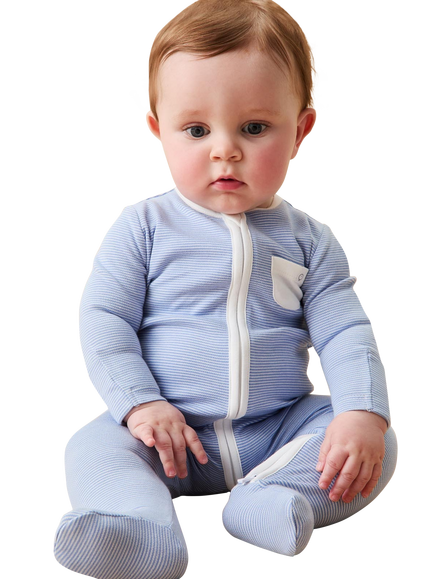MORI Baby Cotton Blend Clever Zip Sleepsuit, Pack of 3, Blue/Green/White - view 2, Blue/Green/White