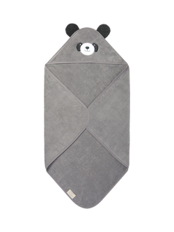 MORI Baby Cotton Panda Hooded Baby Towel, Grey, Grey