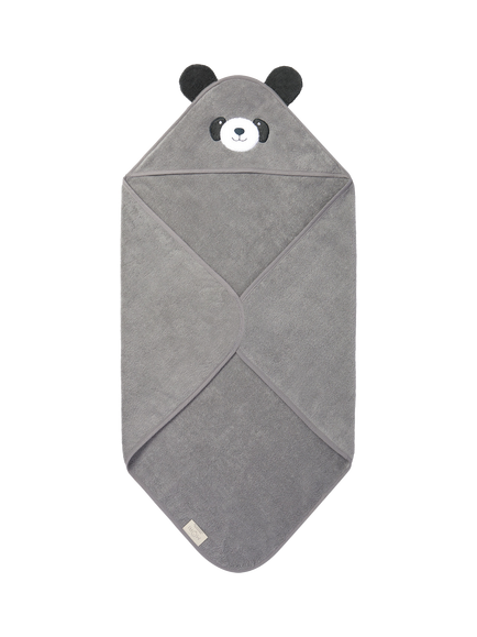 MORI Baby Cotton Panda Hooded Baby Towel, Grey, Grey
