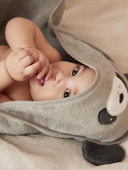 MORI Baby Cotton Panda Hooded Baby Towel, Grey - view 2, Grey