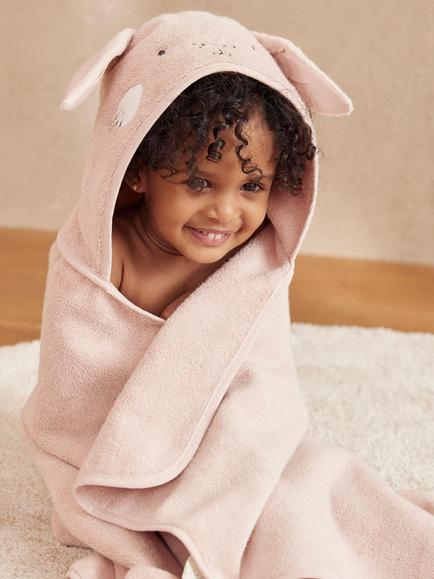 MORI Baby Cotton Bunny Hooded Toddler Towel, Blush - view 2, Blush