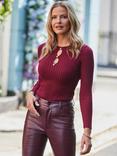 Sosandar Button Detail Ribbed Top, Burgundy