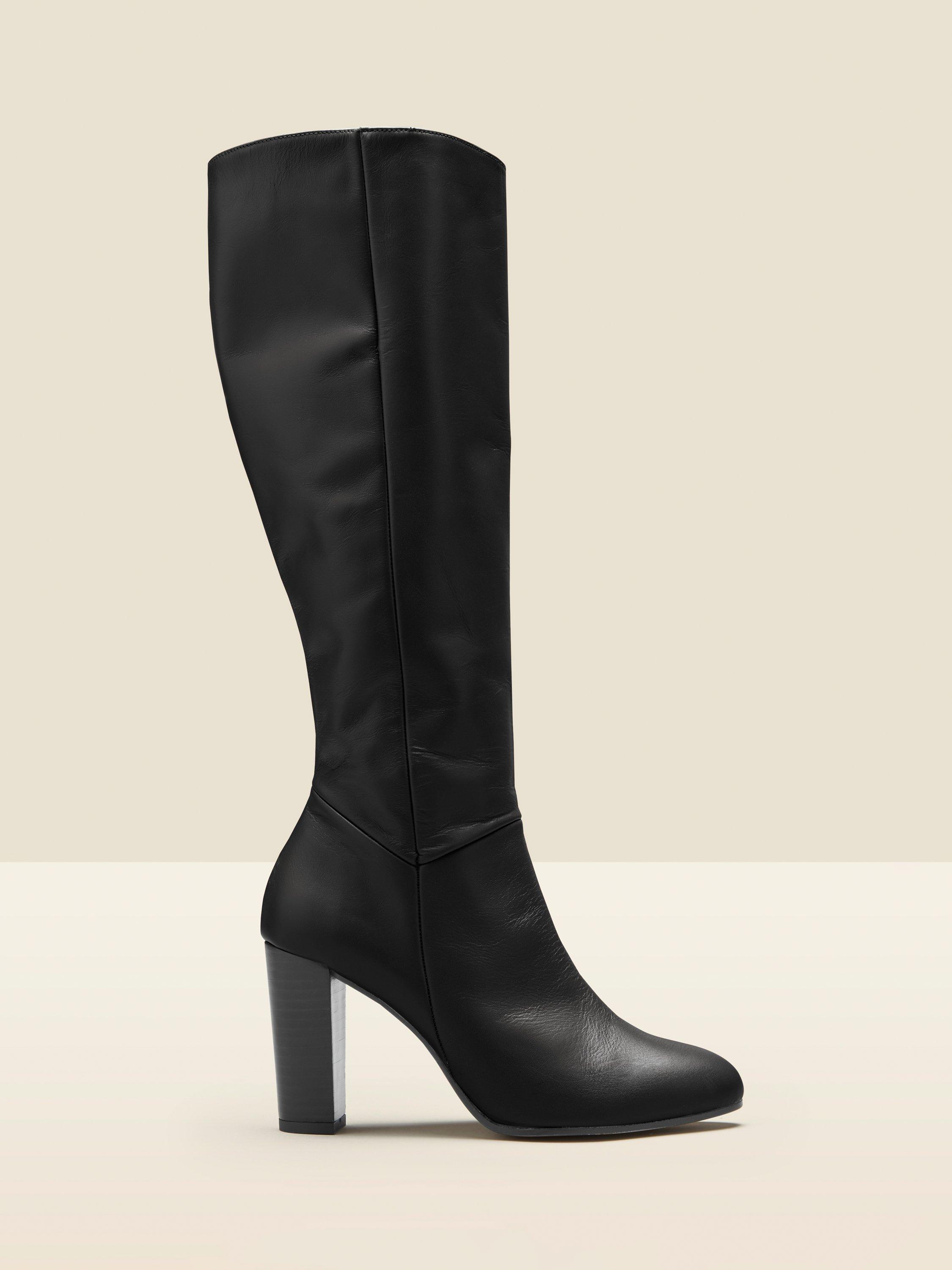 Sosandar Heeled Zip Knee High Leather Boots, Black