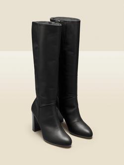 Sosandar Heeled Zip Knee High Leather Boots, Black - view 2, Black