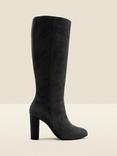 Sosandar Heeled Knee High Suede Boots, Black