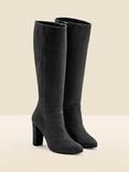Sosandar Heeled Knee High Suede Boots, Black