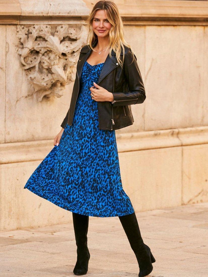 Product image 4 of 5, which shows Sosandar Heeled Knee High Suede Boots, Black, 7