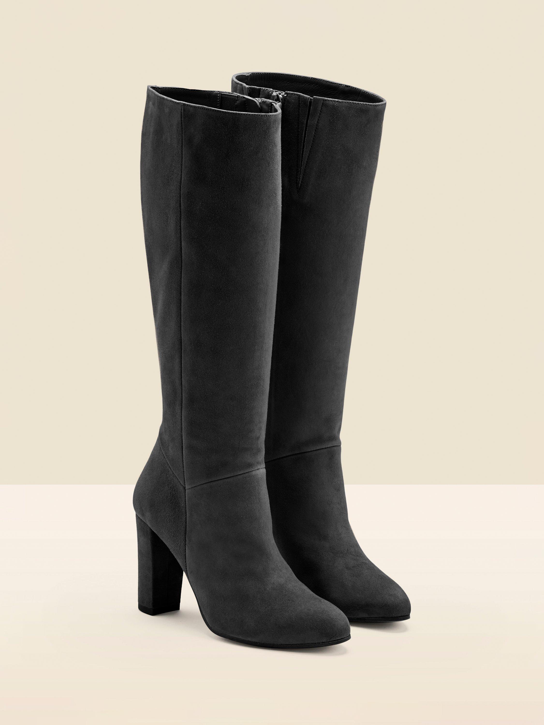 Product image 2 of 3, which shows Sosandar Heel Knee High Leather Boots, Black, 5