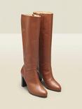 Sosandar Heel Knee High Leather Boots, Tan